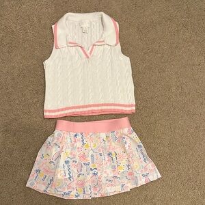 Lilly Pulitzer White and Pink Cable Knit Top with Patterned Skirt